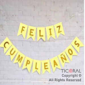 BANDERIN FELIZ CUMPLEAOS PARTY AMARILLO PASTEL CON STAMPING x 1